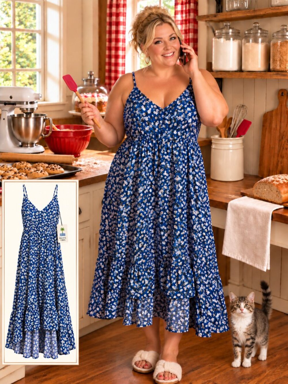 Pacific Vibes Blue Floral Maxi Dress XXL NWT Flowy Rayon Sundress